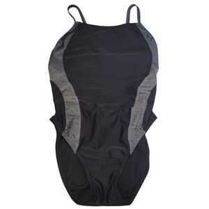 Speedo Pro LT One piece Swimsuit 10/36 Black‎ Grey Colorblock Crossback C670